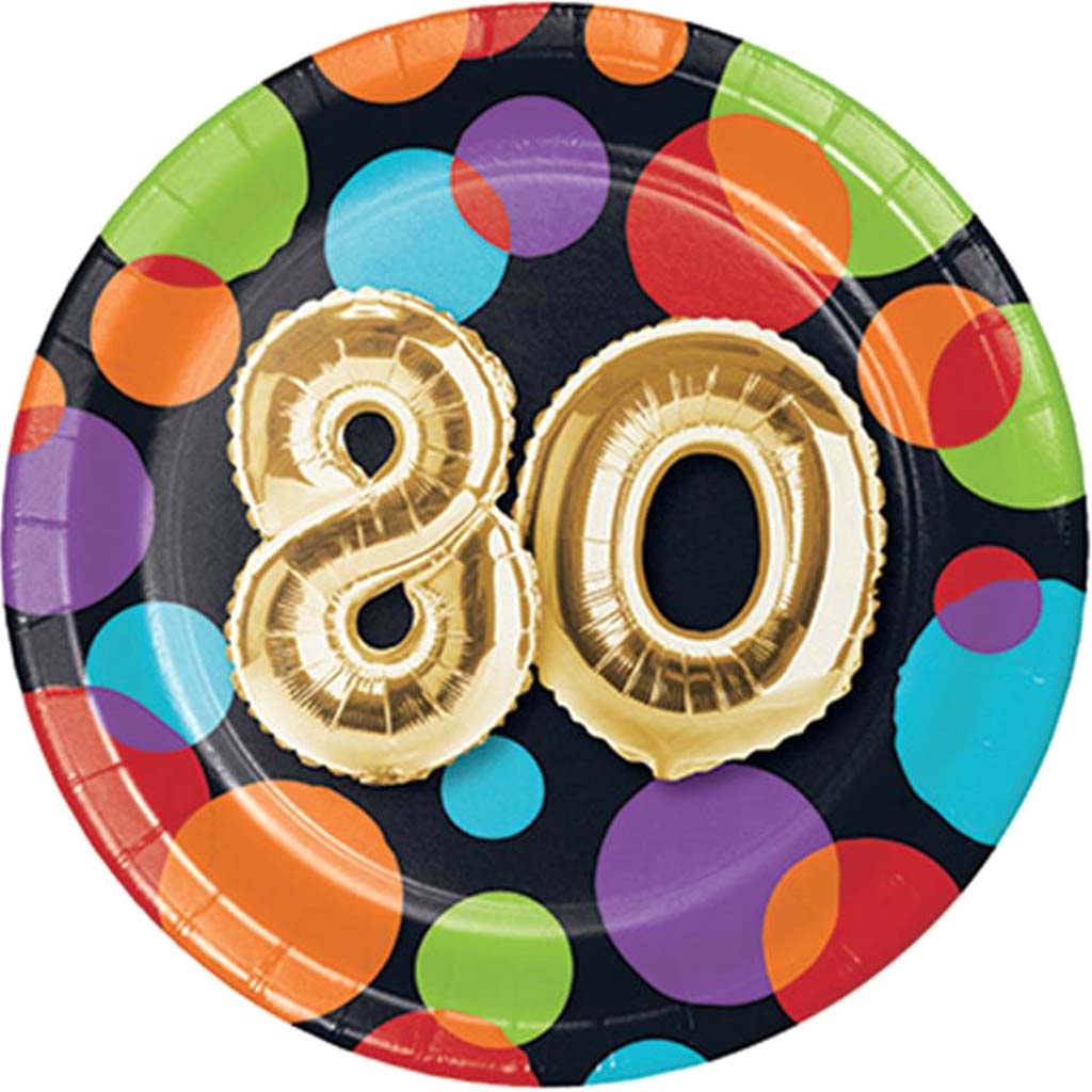 80th Balloon Birthday Dessert Plate 7in 8ct