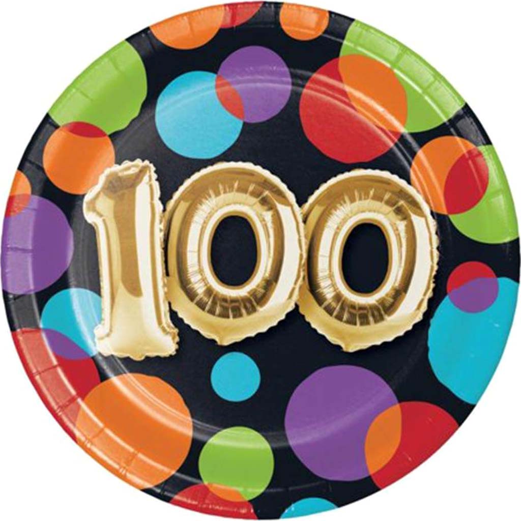 100th Balloon Birthday Dessert Plate 7in 8ct