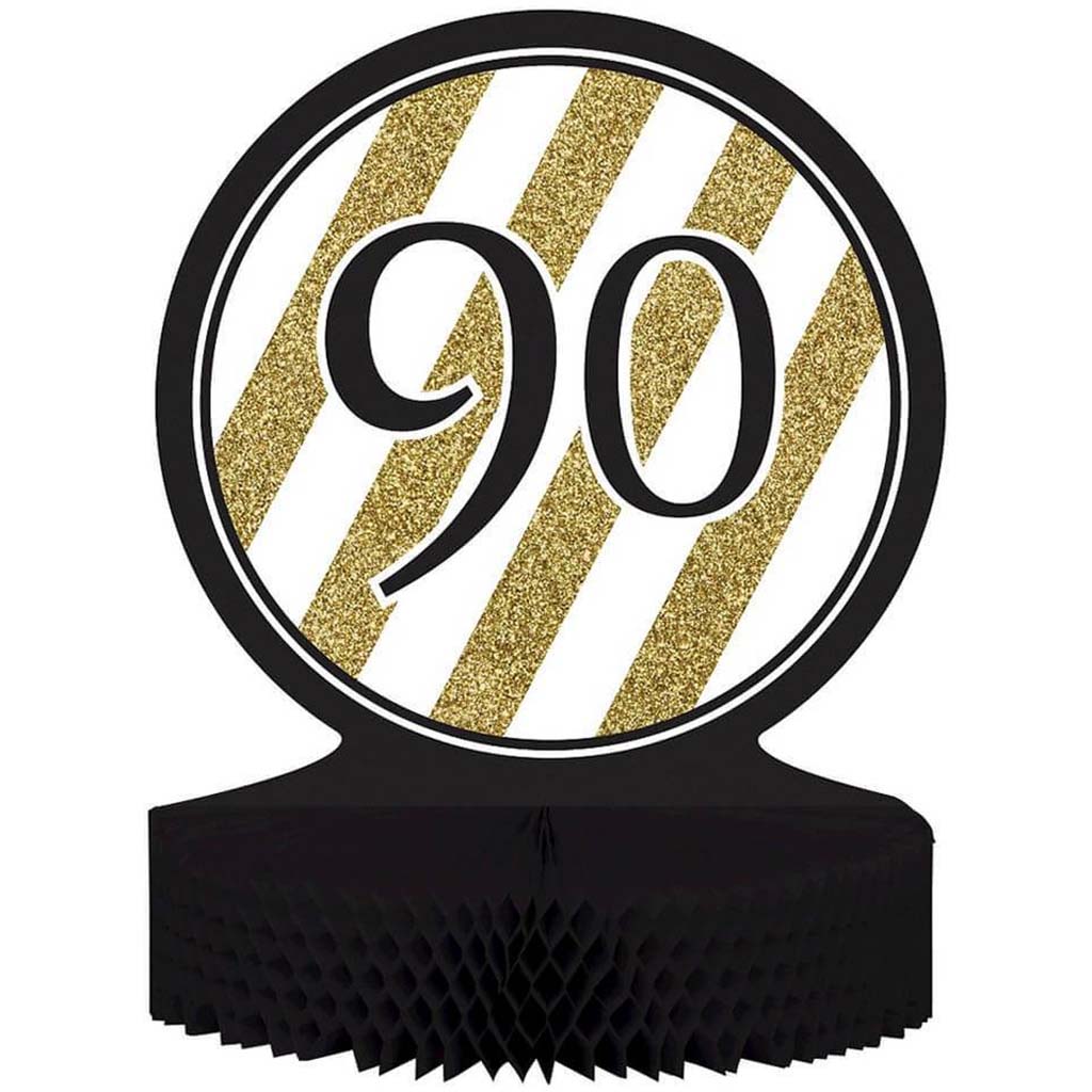 90th Black and Gold Honeycomb Centerpiece