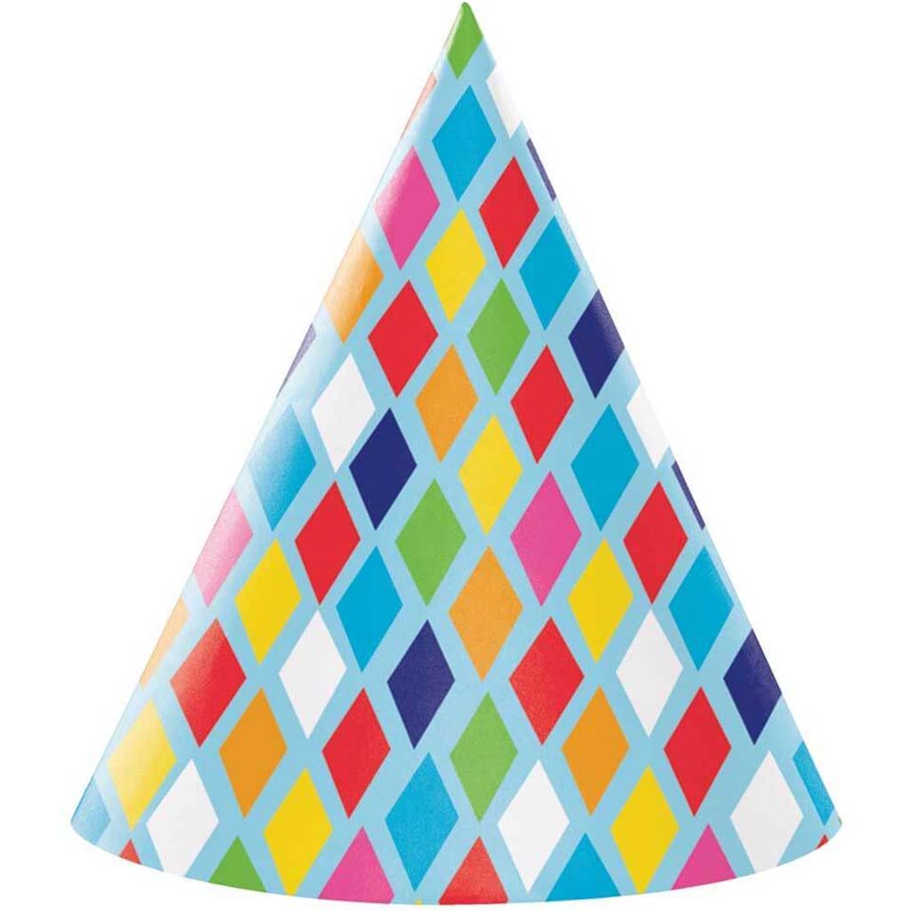 Bright Birthday Party Hats 8ct