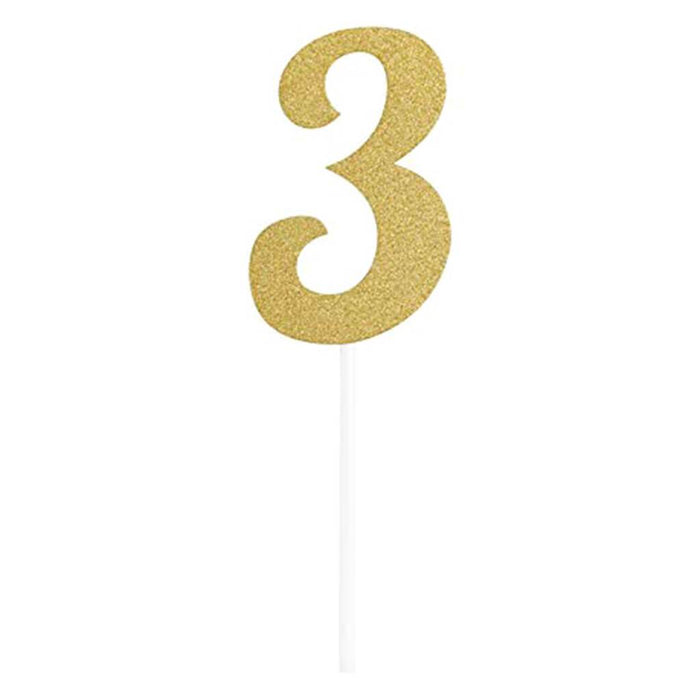 Cake Topper 3 Glitter Gold