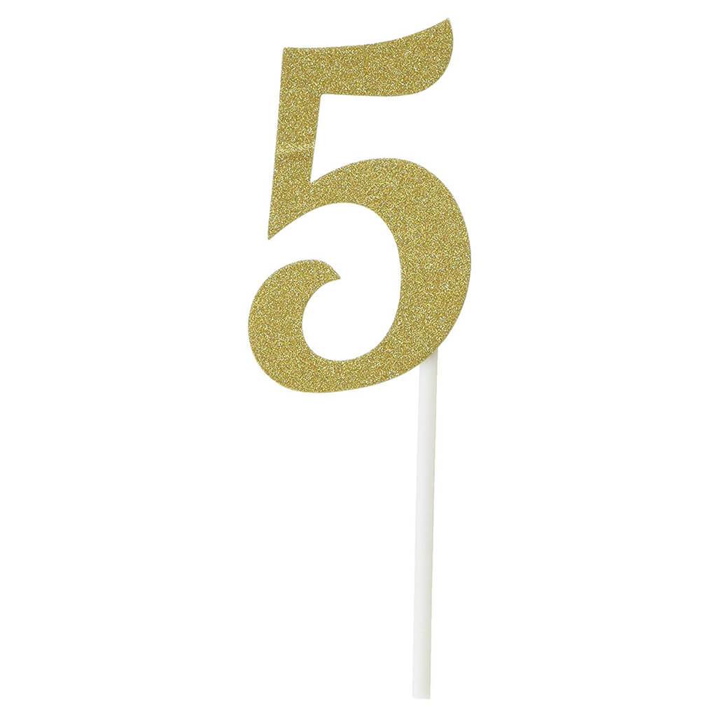 Cake Topper 5 Glitter Gold
