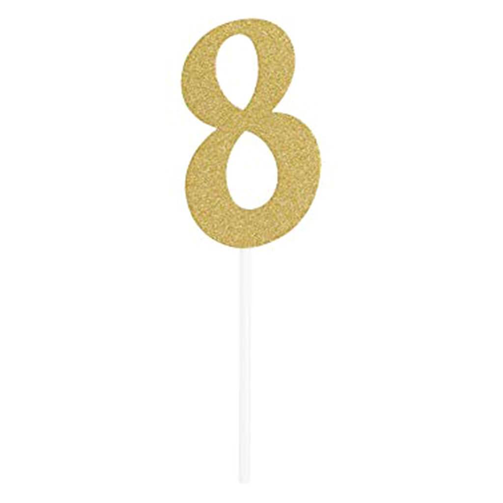 Cake Topper 8 Glitter Gold
