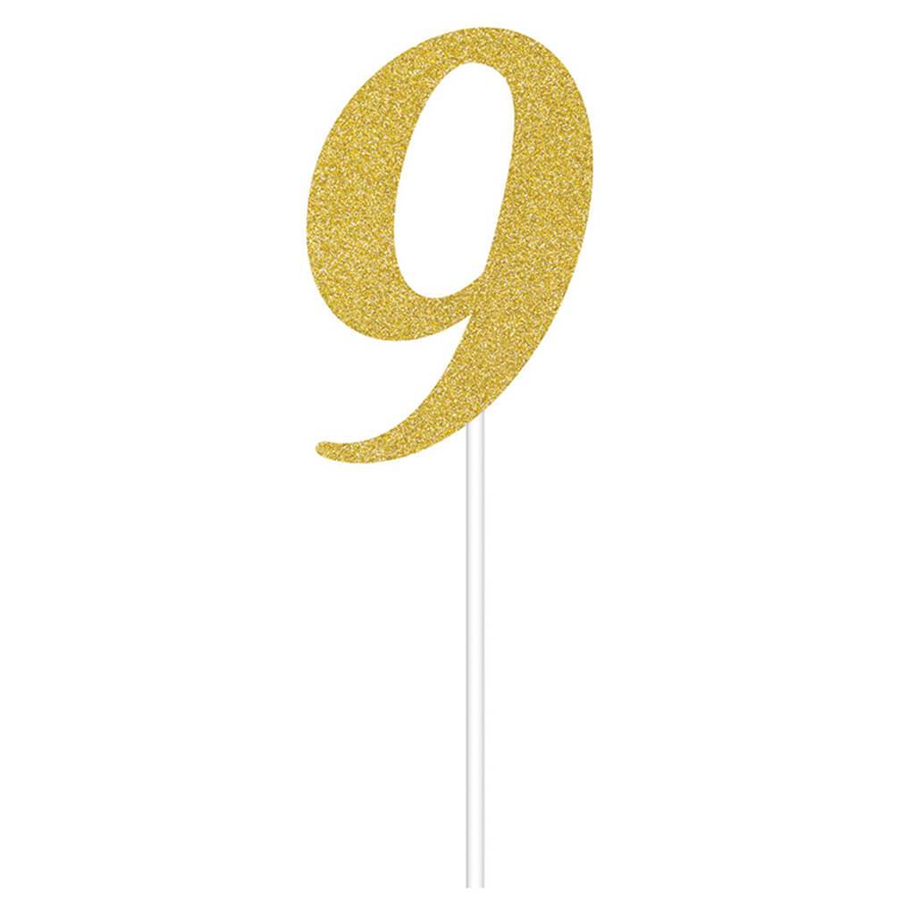 Cake Topper 9 Glitter Gold