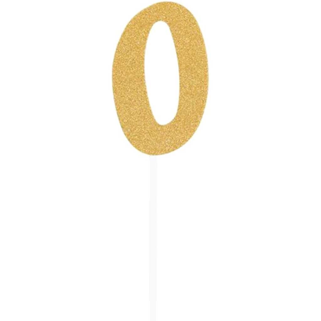 6in Gold Glitter Number '0' Birthday Cake Topper