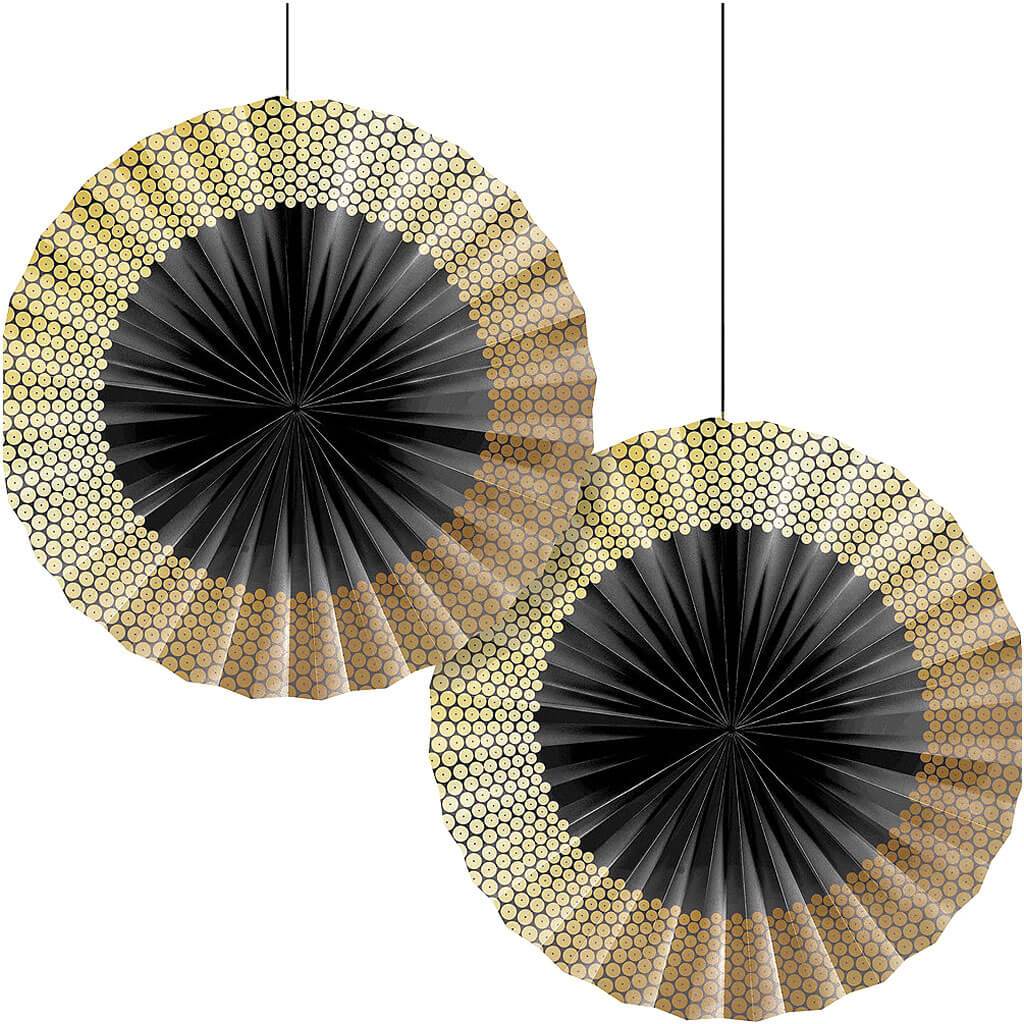 Gold Sequin Paper Fan 2ct