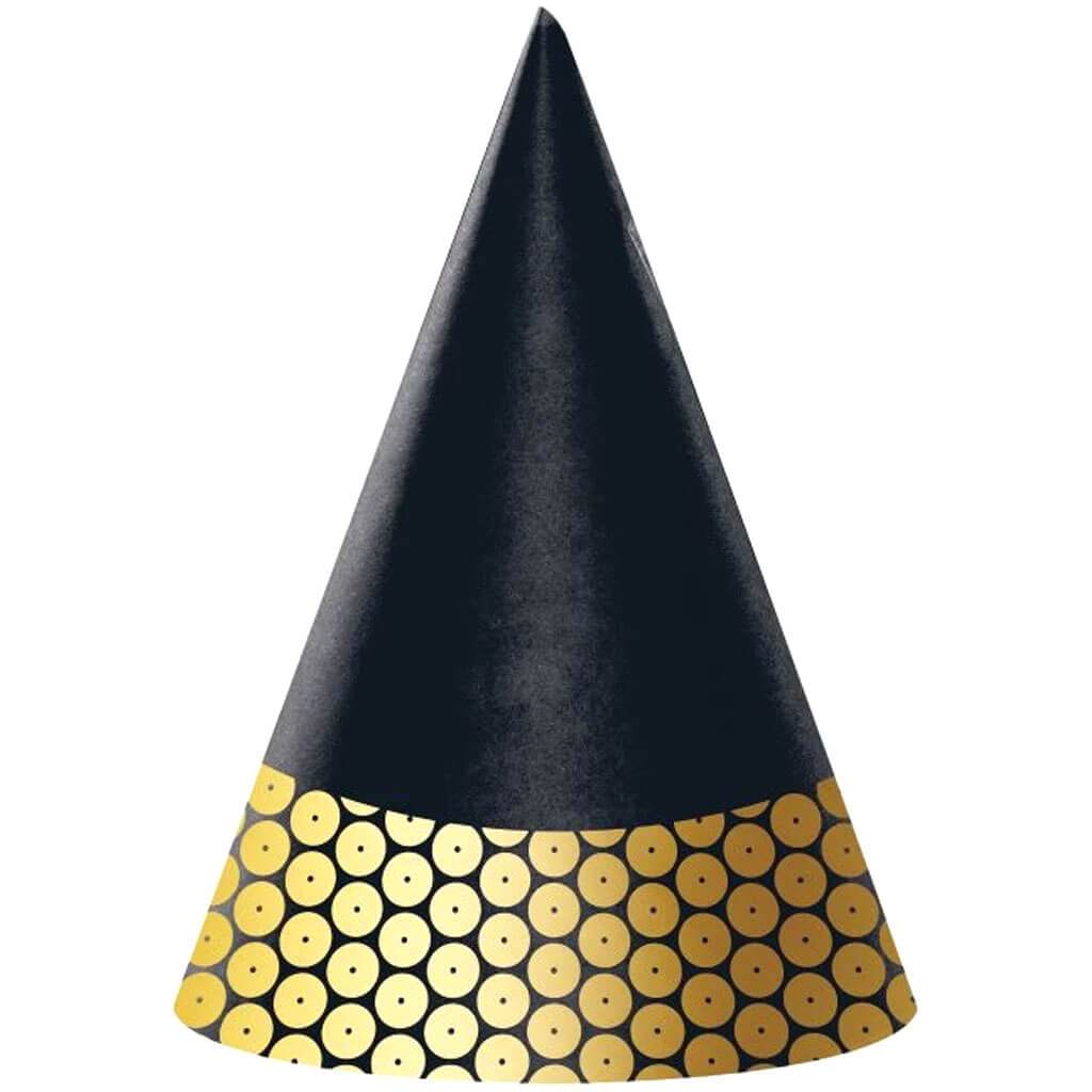 Gold Sequin Hat Cone 8ct