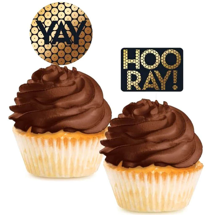 Gold Sequin Cupcake Pick 12ct