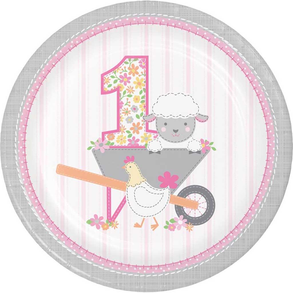 Farmhouse Birthday Paper Dinner Plates 1st Girl 9in 8ct