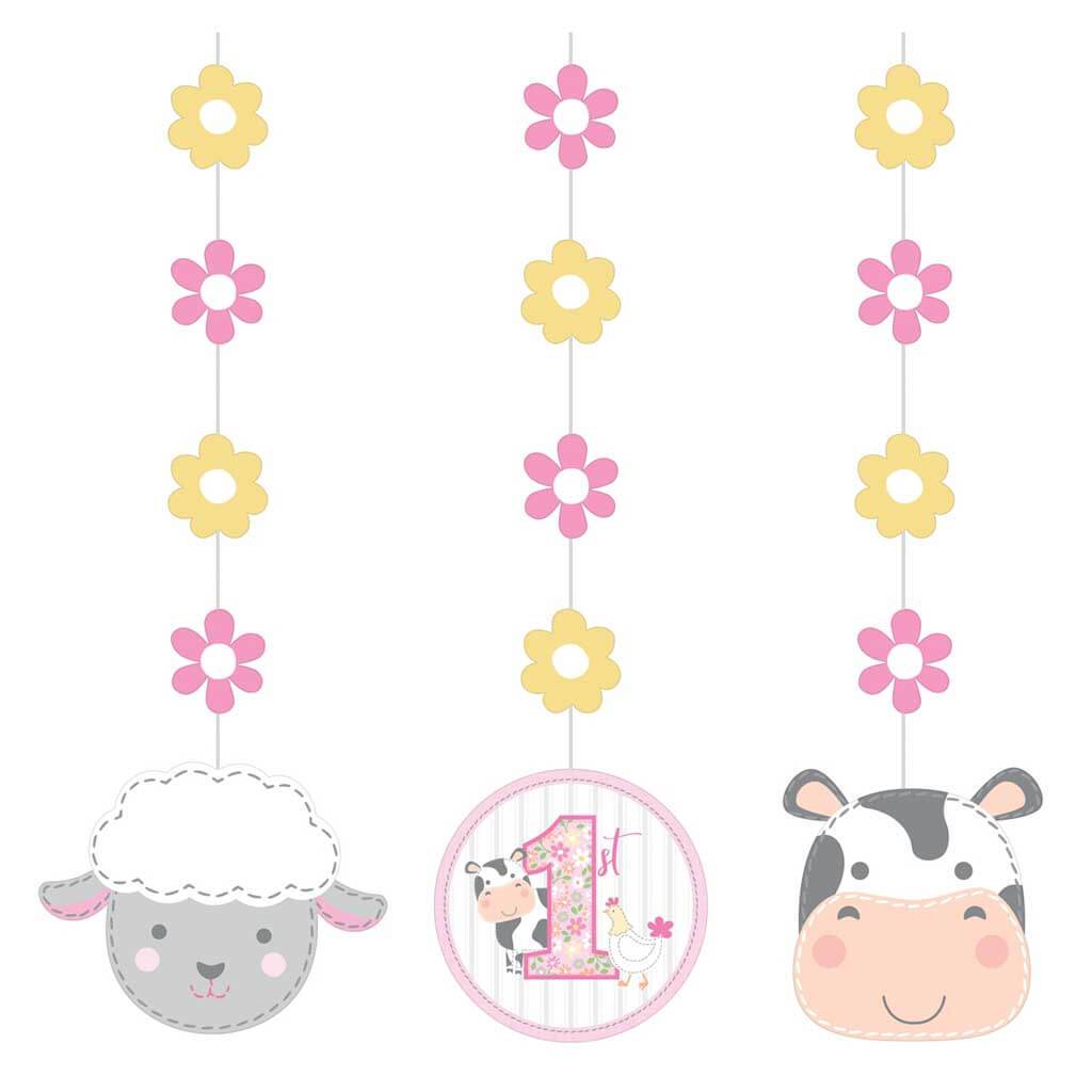 Farmhouse Birthday Pink Hanging Cutouts