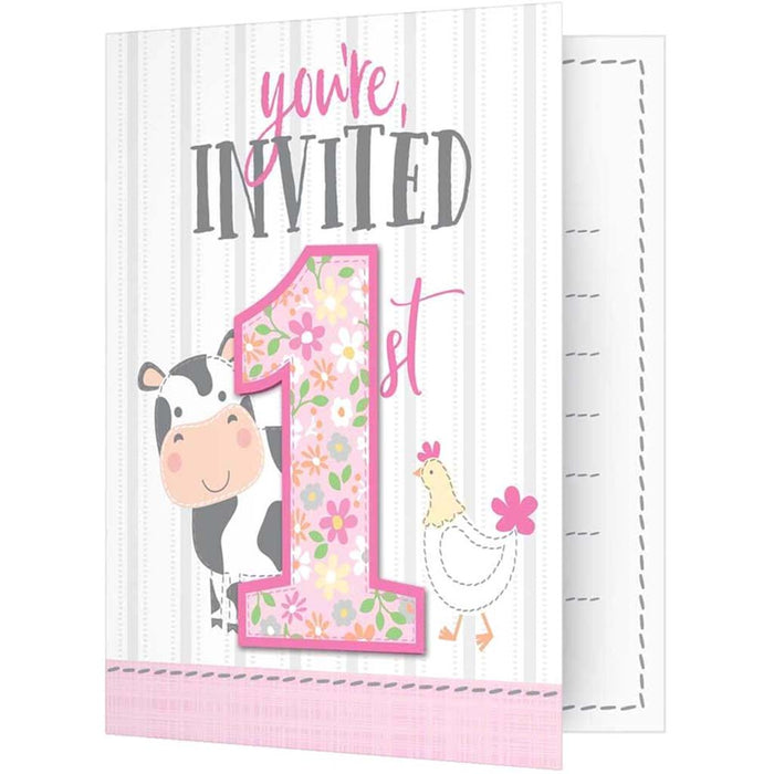 Farmhouse Birthday Pink Foldover Invitations with Attachment 8ct