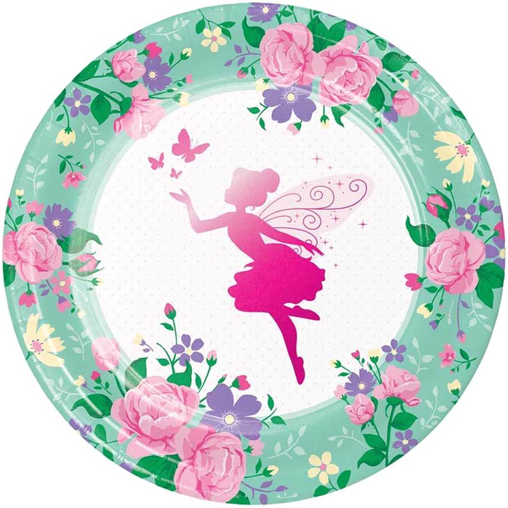 Floral Fairy Sparkle Paper Dinner Plates 8ct