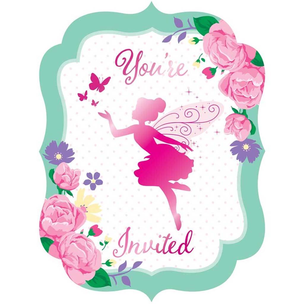 Floral Fairy Sparkle Postcard Invitations 8ct