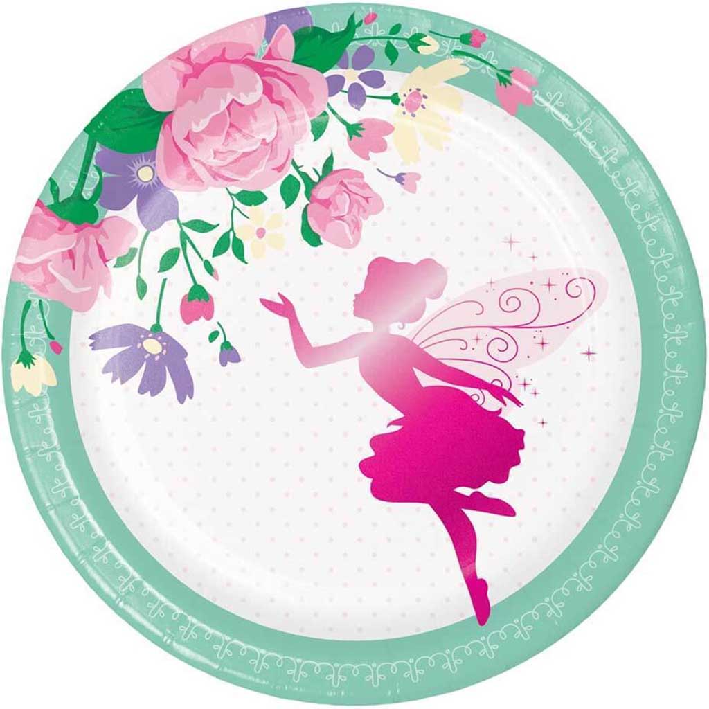 Floral Fairy Sparkle Foil Stamp Paper Dessert Plates 8ct