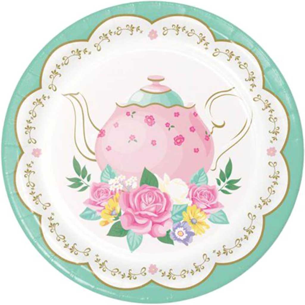 Floral Tea Party Paper Dessert Plates 7in 8ct