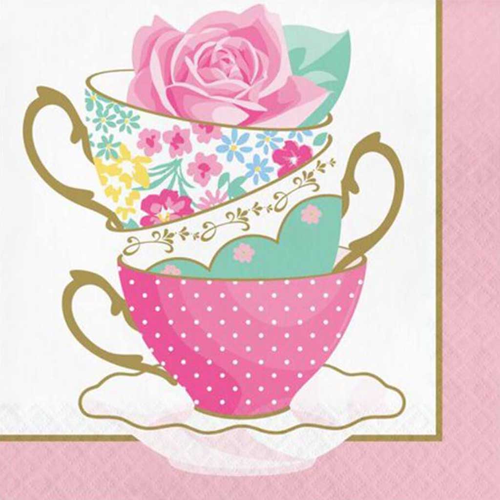 Floral Tea Party Teacup Luncheon Napkins 2ply 16ct