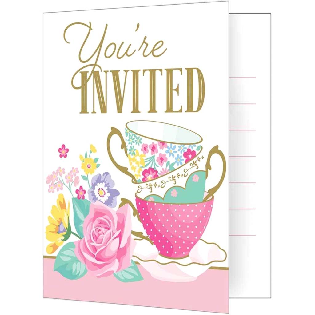 Floral Tea Party Foldover Invitations 8ct