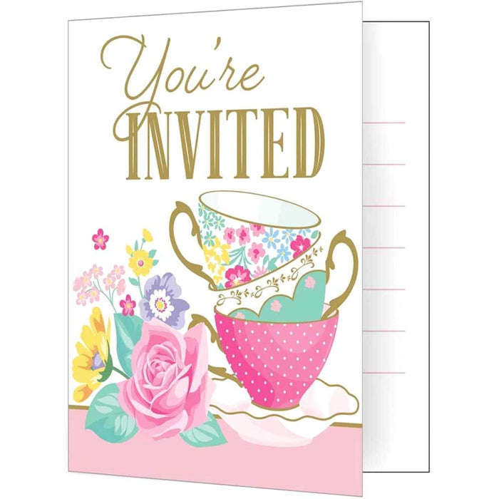 Floral Tea Party Foldover Invitations 8ct