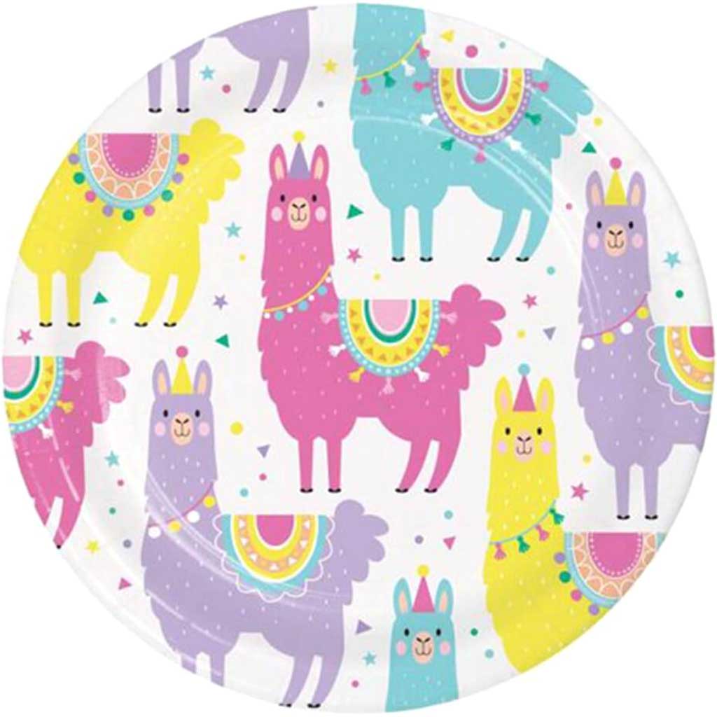 Llama Party Paper Dessert Plates 7in 8ct