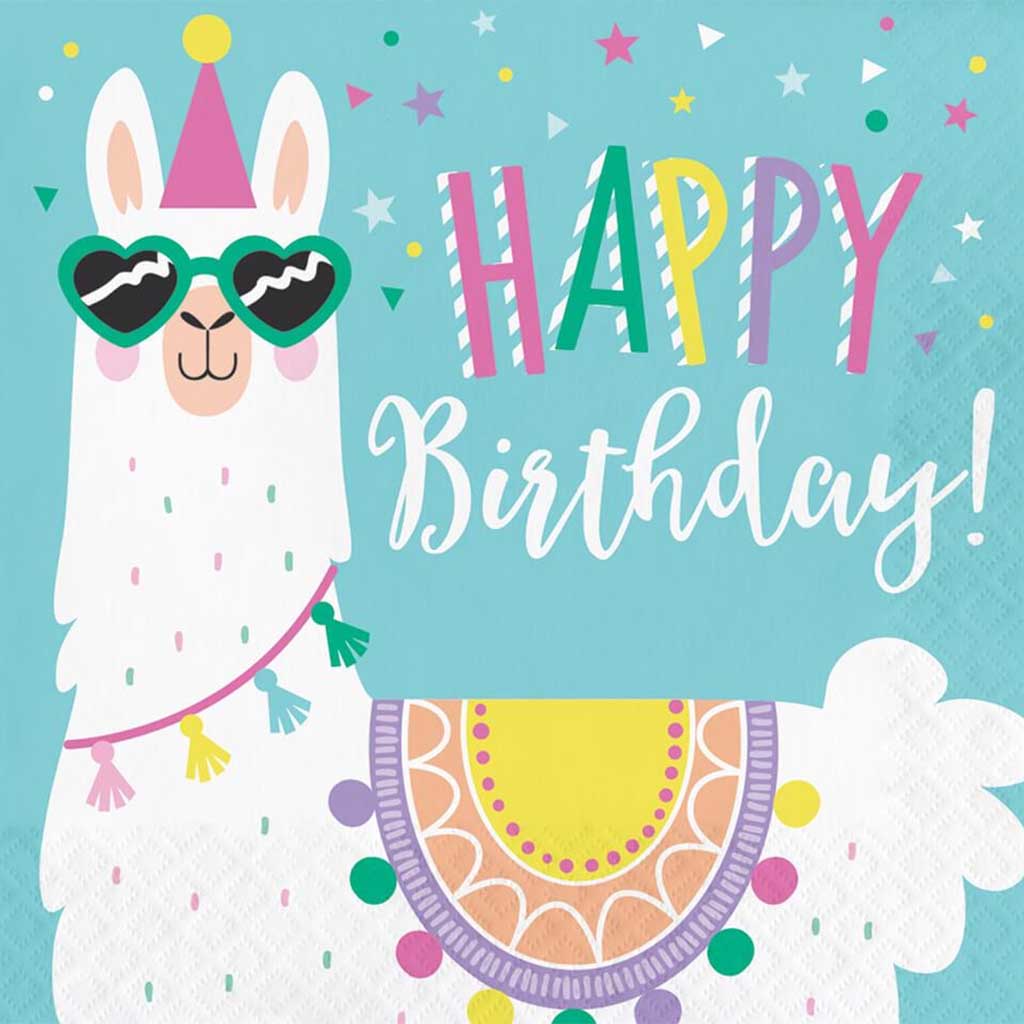 Llama Birthday &quot;HAPPY BIRTHDAY&quot; Lunch Napkins 2ply 16ct