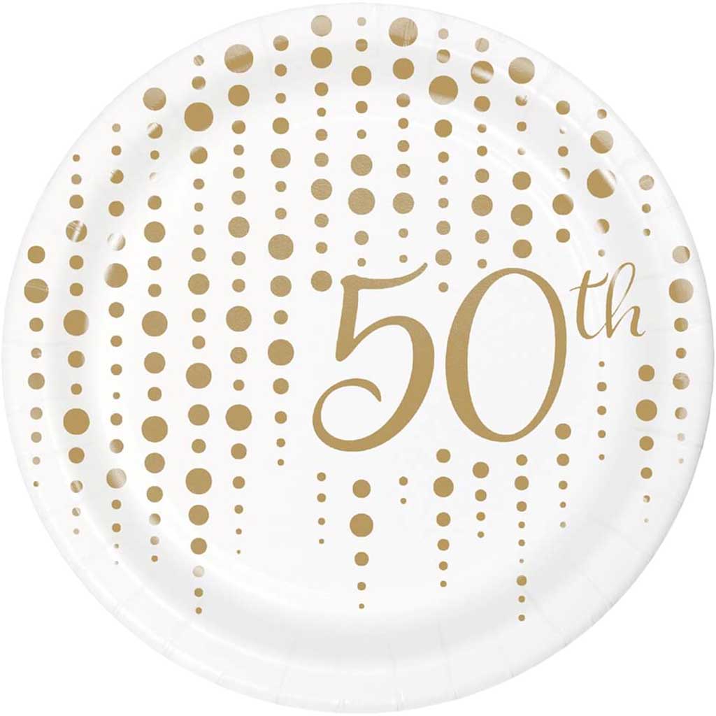 Sparkle And Shine Gold 50th Paper Dessert Plates 8ct