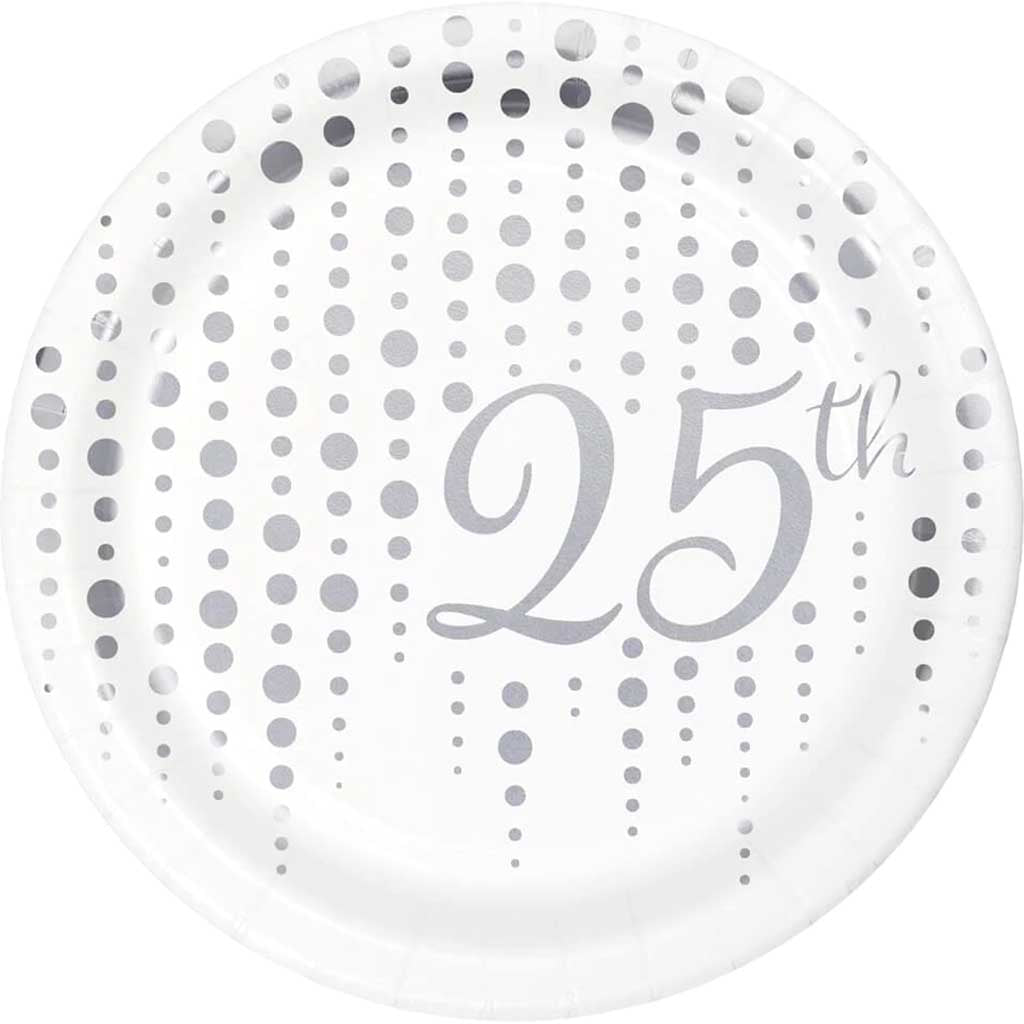 Sparkle And Shine 25th Silver 7in Paper Dessert Plates