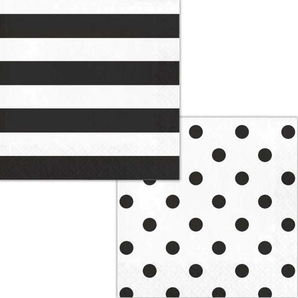 Dots &amp; Stripes Black Velvet Lunch Napkins 2ply 16ct