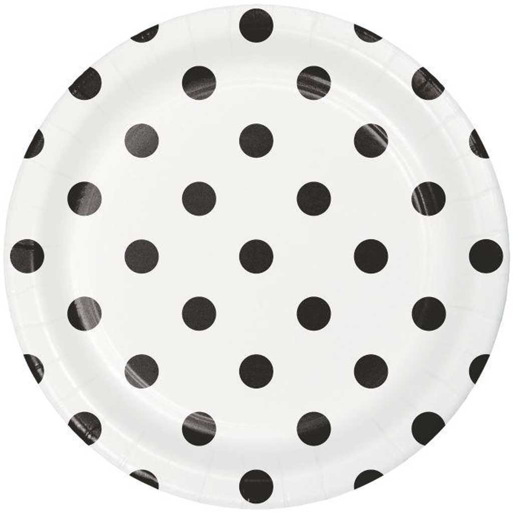 Dots &amp; Stripes Black Velvet Paper Dessert Plates 9in 8ct