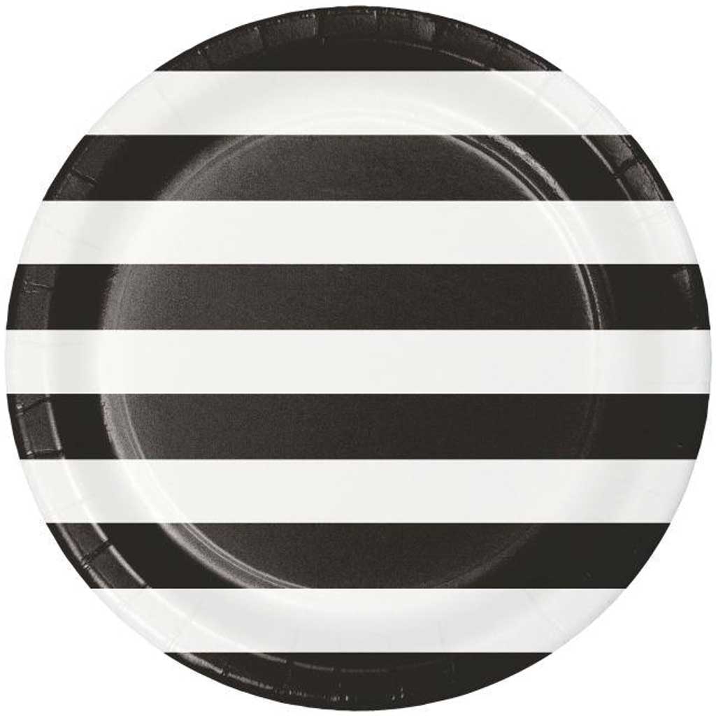 Dots &amp; Stripes Black Velvet Paper Dinner Plates 9in 8ct