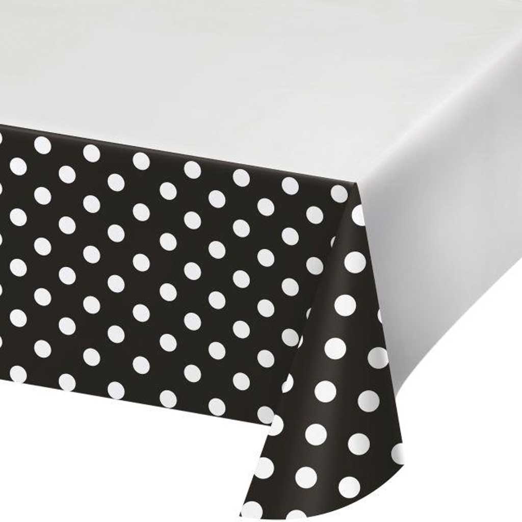 Dots &amp; Stripes Black Velvet Plastic Plastic Tablecover 54inx102in