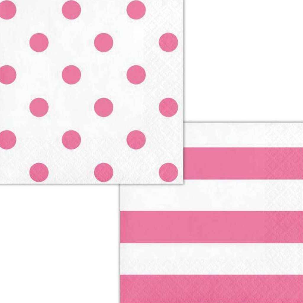 Dots &amp; Stripes Candy Pink Beverage Napkins 2ply 16ct