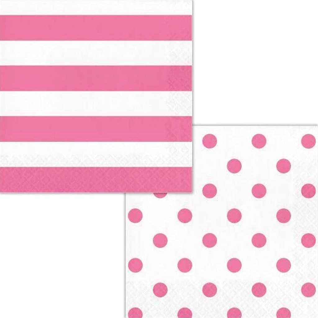 Dots &amp; Stripes Candy Pink Luncheon Napkins 2ply 16ct