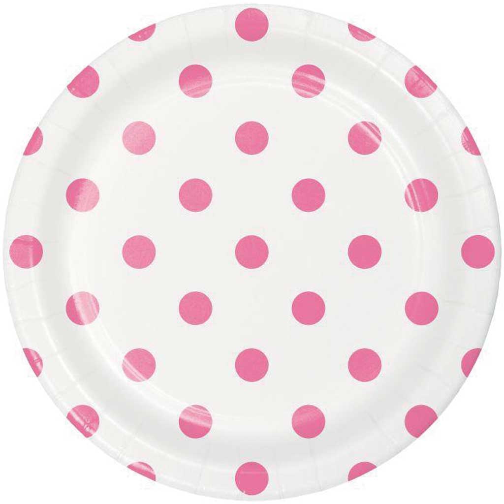 Dots &amp; Stripes Candy Pink Paper Dessert Plates 9in 8ct