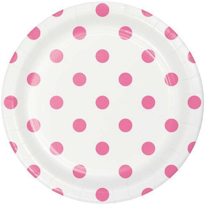 Dots & Stripes Candy Pink Paper Dessert Plates 9in 8ct