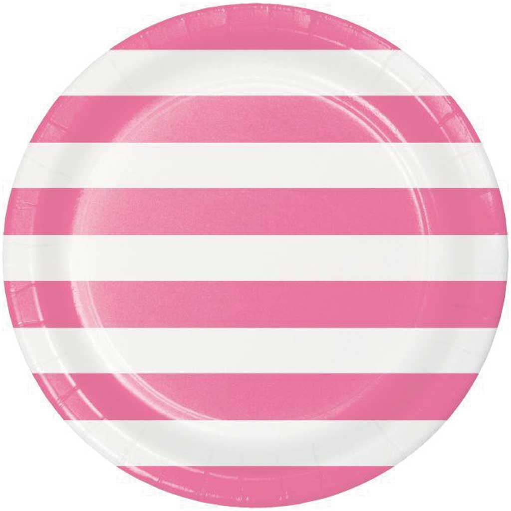 Dots &amp; Stripes Candy Pink Paper Dinner Plates 9in 8ct