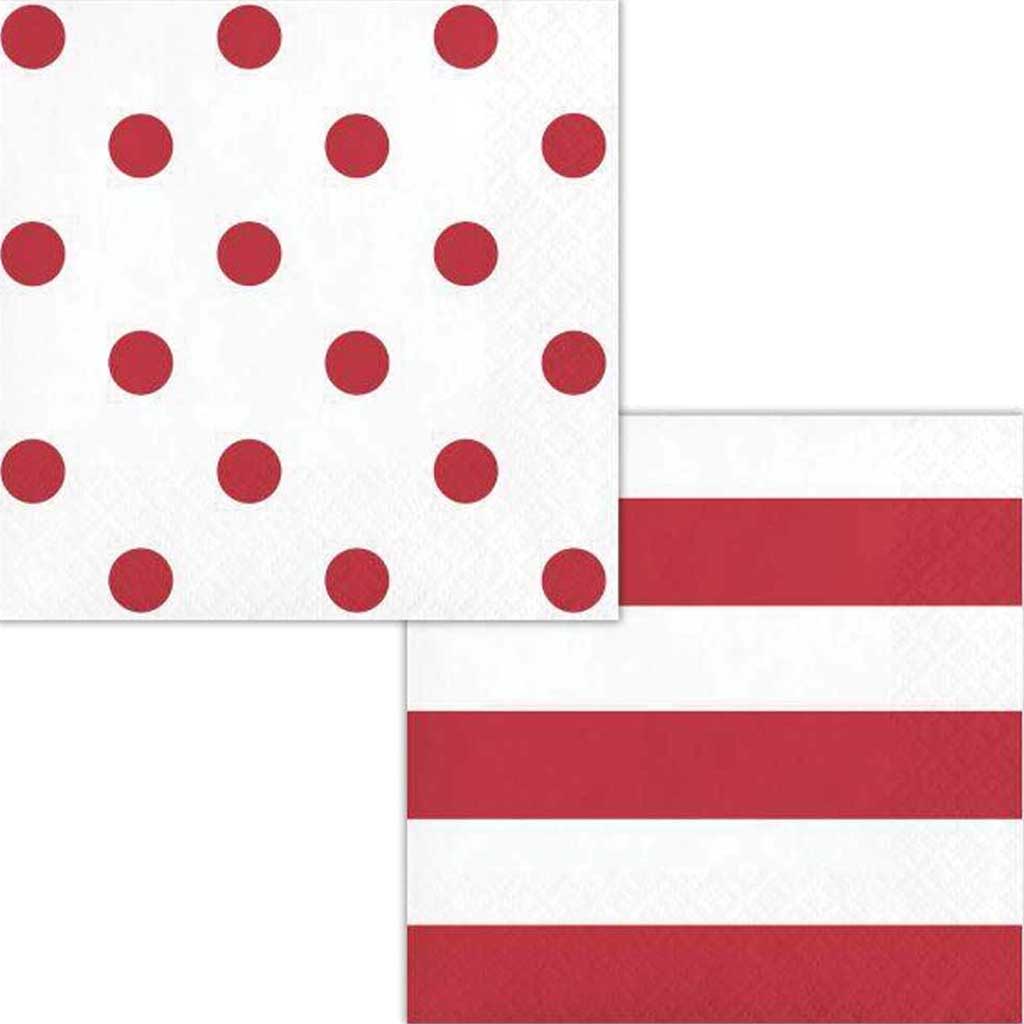 Dots &amp; Stripes Classic Red Beverage Napkins 2ply 16ct