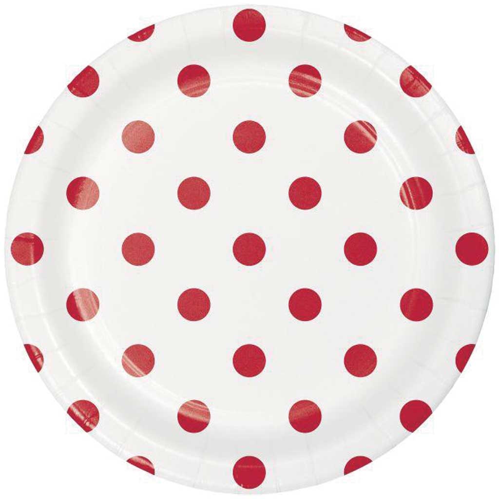 Dots &amp; Stripes Classic Red Paper Dessert Plates 9in 8ct