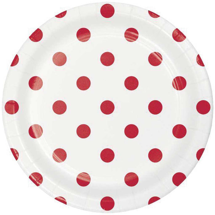 Dots & Stripes Classic Red Paper Dessert Plates 9in 8ct