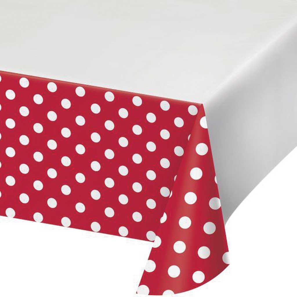 Dots &amp; Stripes Classic Red Plastic Plastic Tablecover 54inx102in