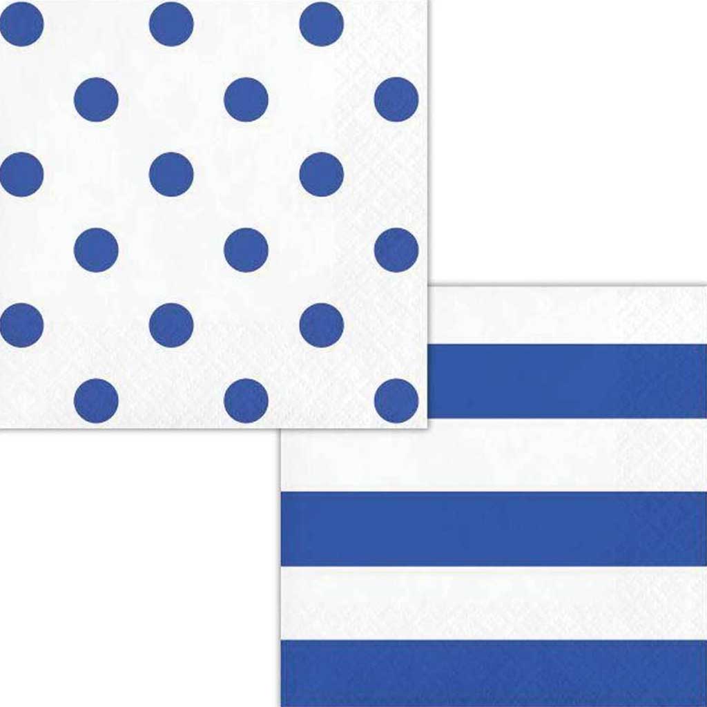 Dots &amp; Stripes Cobalt Beverage Napkins 2ply 16ct