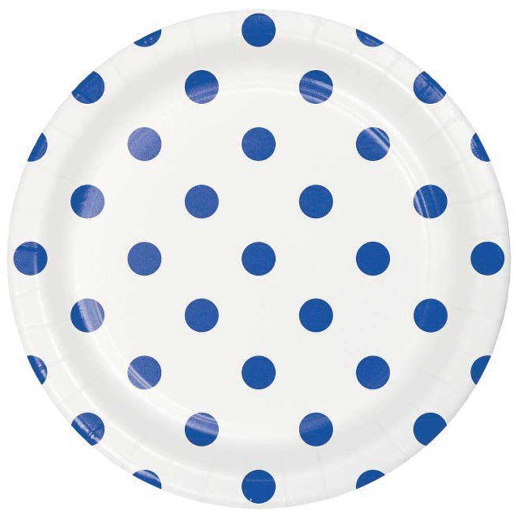 Dots &amp; Stripes Cobalt Paper Dessert Plates 7in 8ct