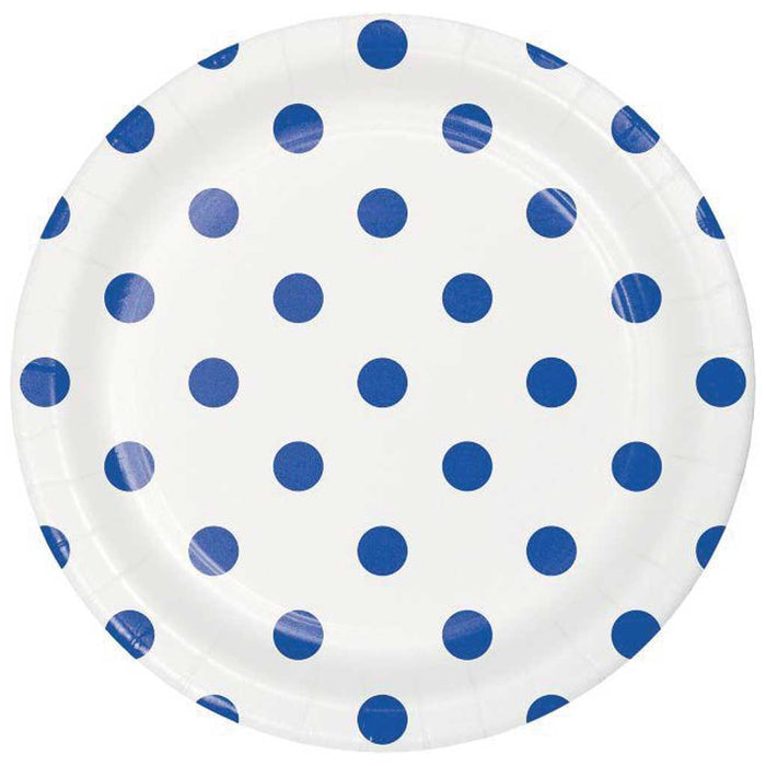 Dots & Stripes Cobalt Paper Dessert Plates 7in 8ct