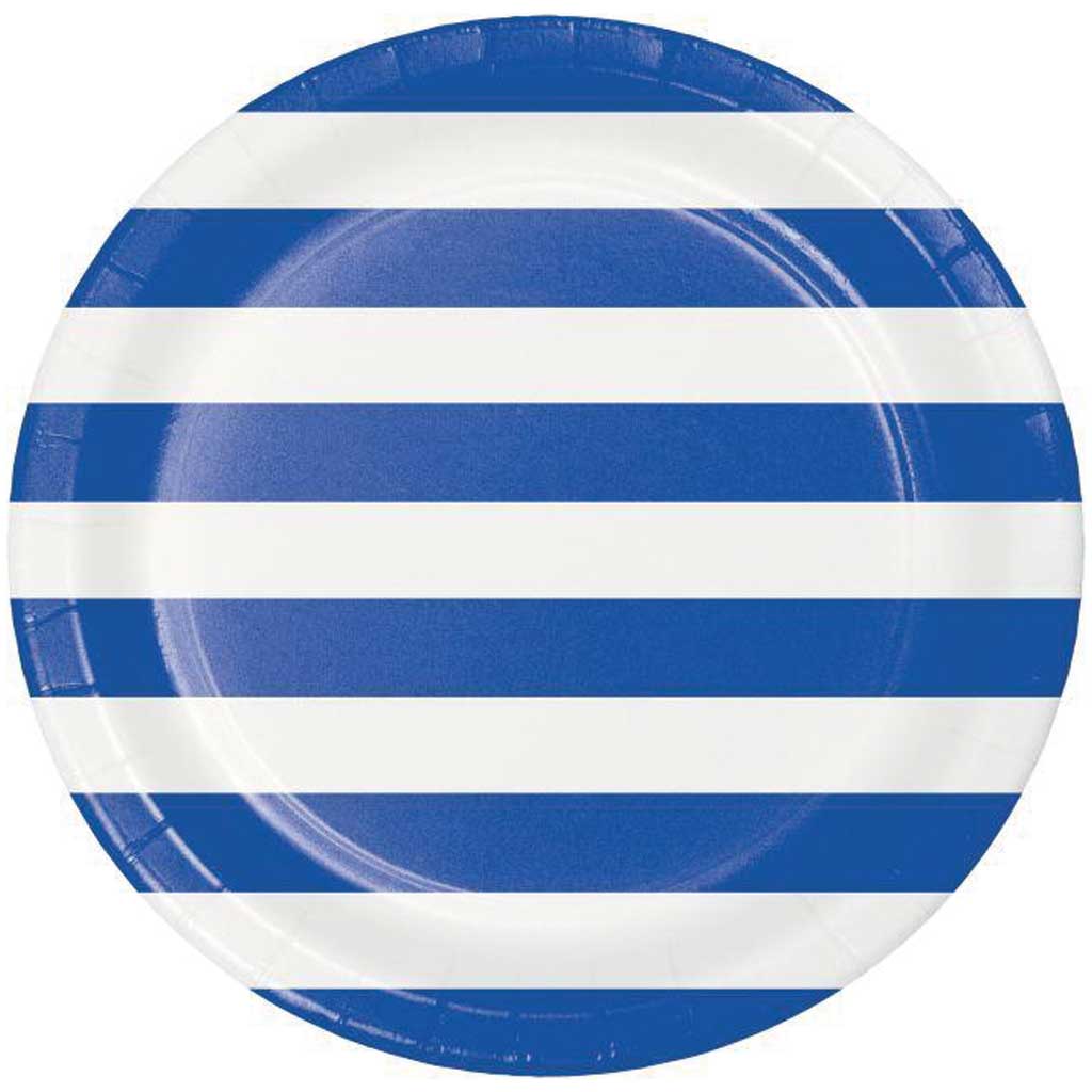 Dots &amp; Stripes Cobalt Paper Dinner Plates 9in 8ct