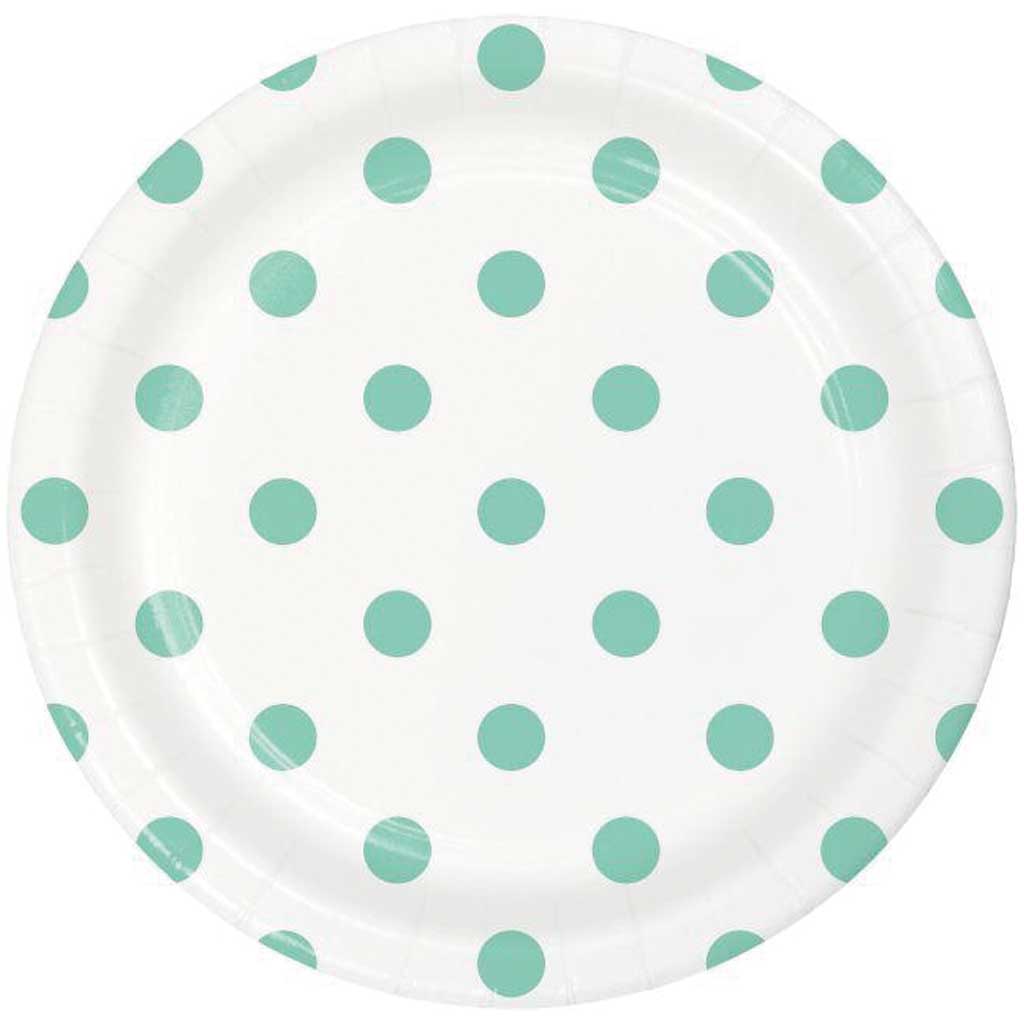 Dots &amp; Stripes Fresh Mint Paper Dessert Plates 7in 8ct