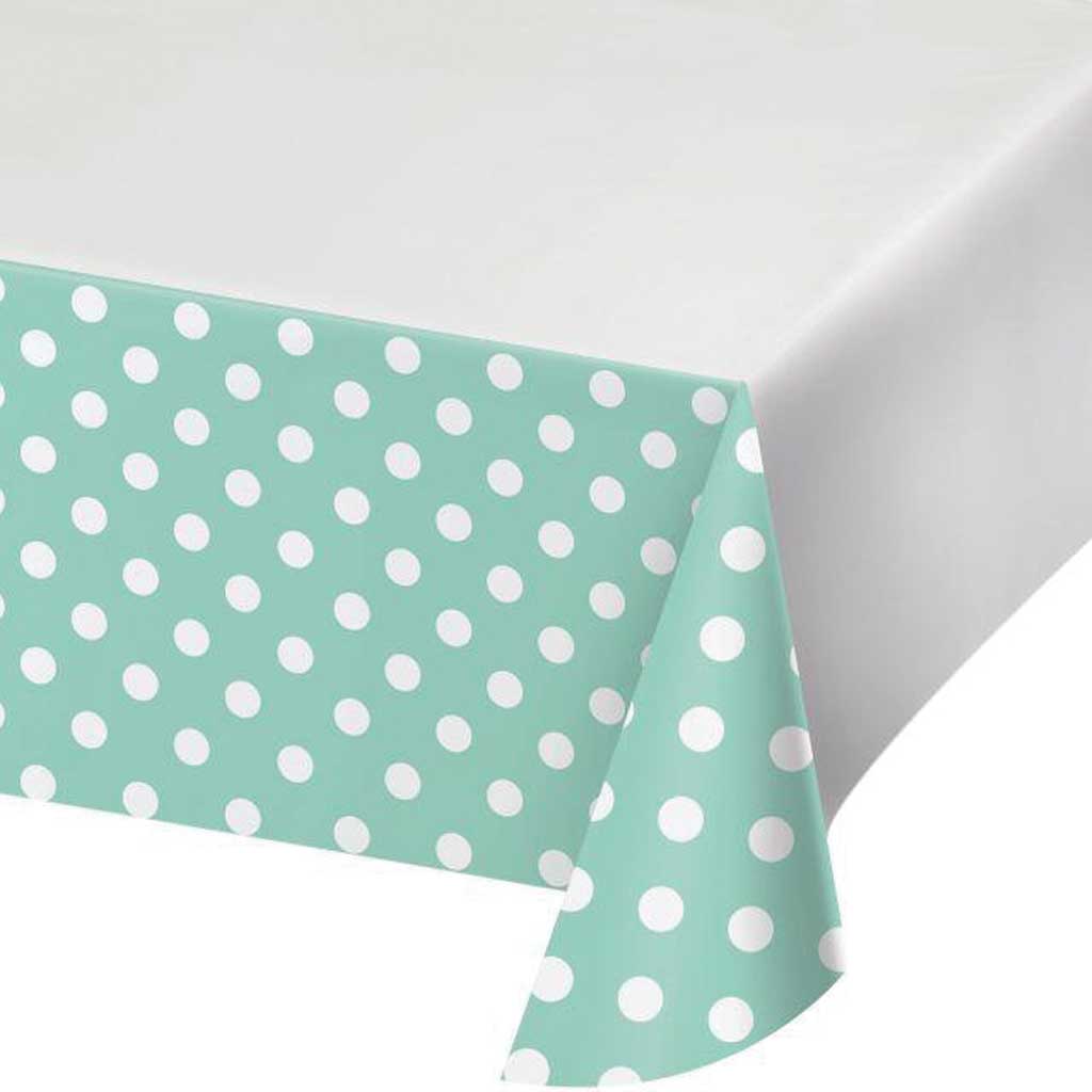 Dots &amp; Stripes Fresh Mint Plastic Plastic Tablecover 54inx102in