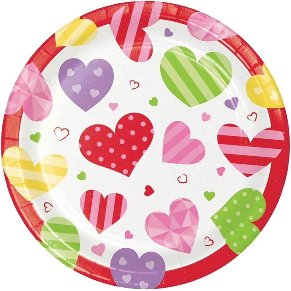 Valentine Hearts Paper Dessert Plates 7in 8ct