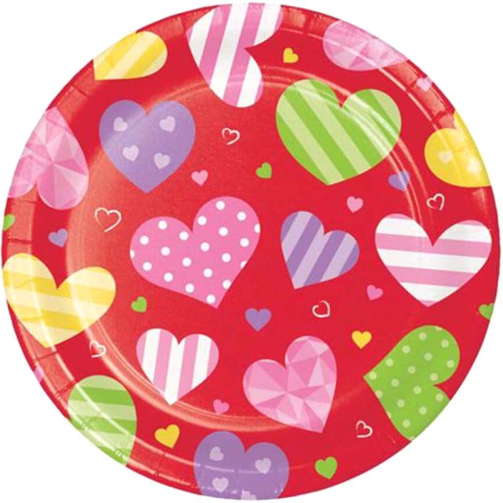 Valentine Hearts Paper Dinner Plates 9in 8ct