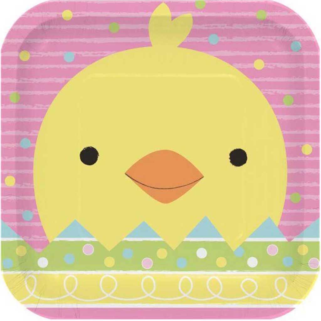 Chick and Bunny Square Paper Dessert Plates 7in 8ct