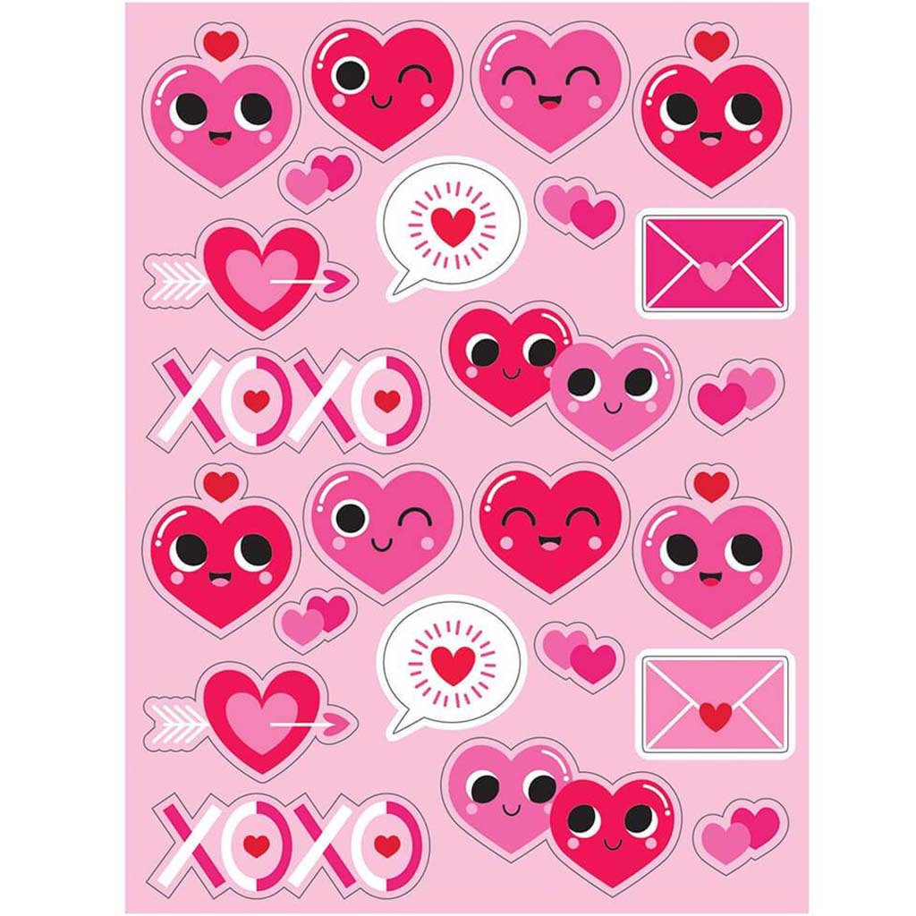 Valentines Emoji Hearts Stickers 4ct