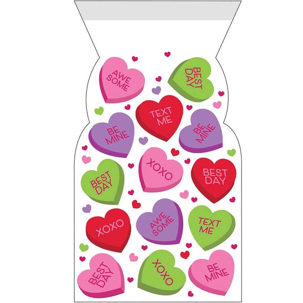 Valentines Candy Hearts Cello Bag, Zipper